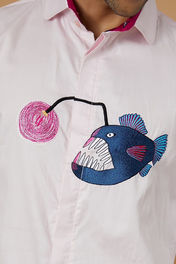 Pink Giza Cotton Hand Embroidered Party Wear Shirt by NAMAN AHUJA at Pernia's Pop Up Shop