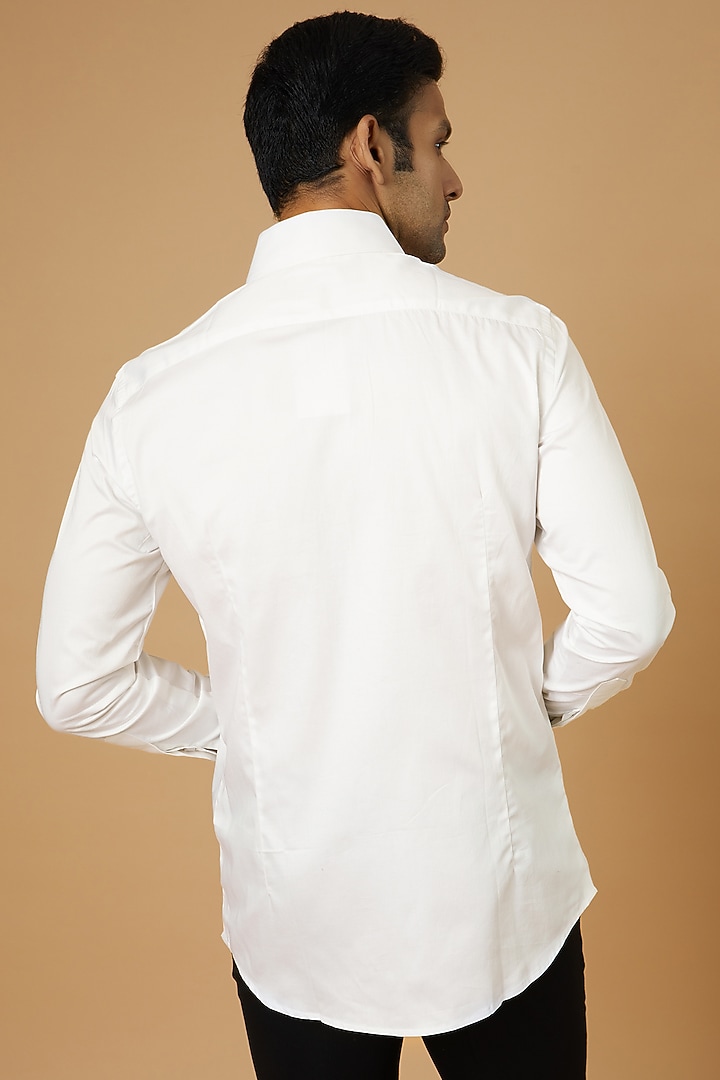 White Giza Cotton Hand Embroidered Party Wear Shirt by NAMAN AHUJA at Pernia's Pop Up Shop