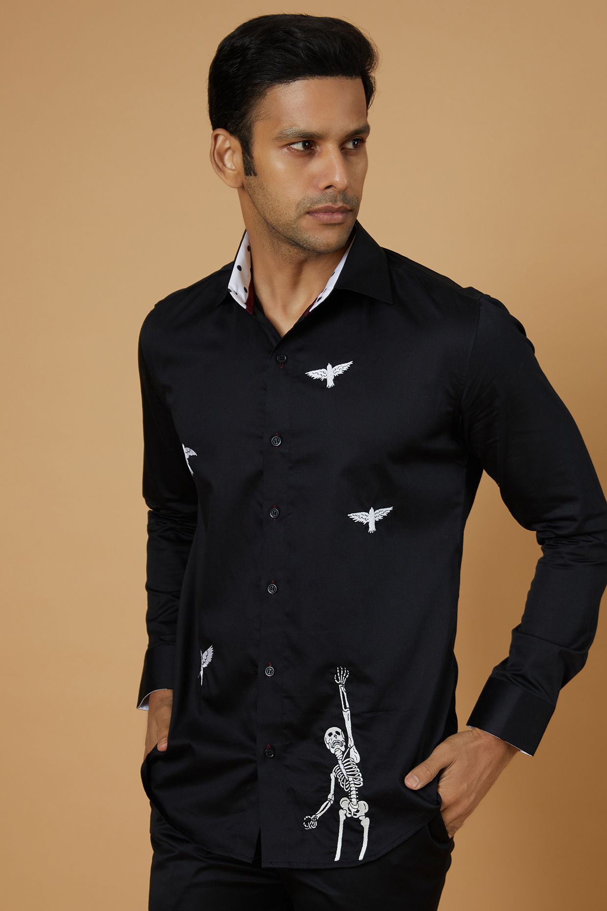 Black Giza Cotton Hand Embroidered Shirt by NAMAN AHUJA