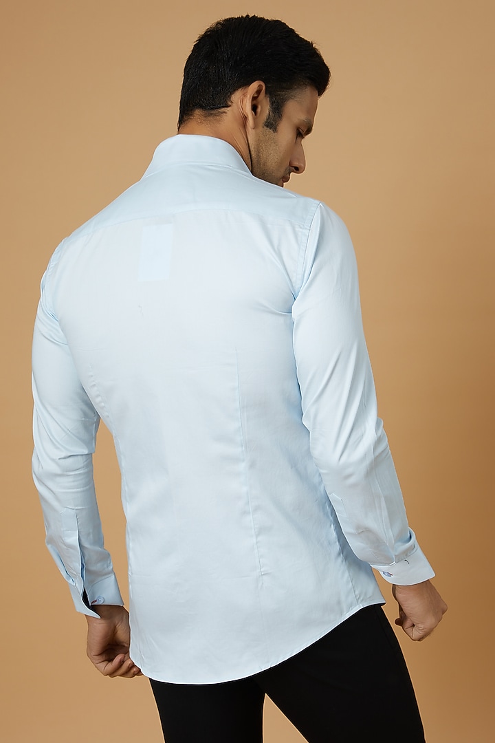 Light Blue Giza Cotton Hand Embroidered Party Wear Shirt by NAMAN AHUJA at Pernia's Pop Up Shop