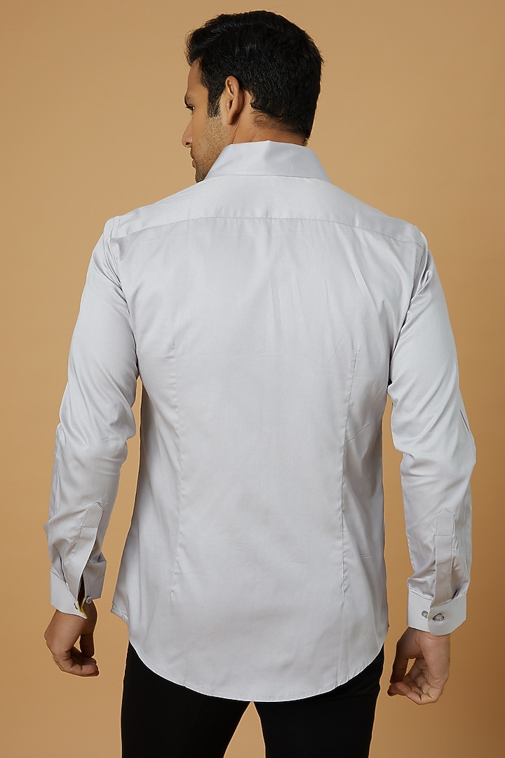 Grey Giza Cotton Hand Embroidered Party Wear Shirt by NAMAN AHUJA at Pernia's Pop Up Shop
