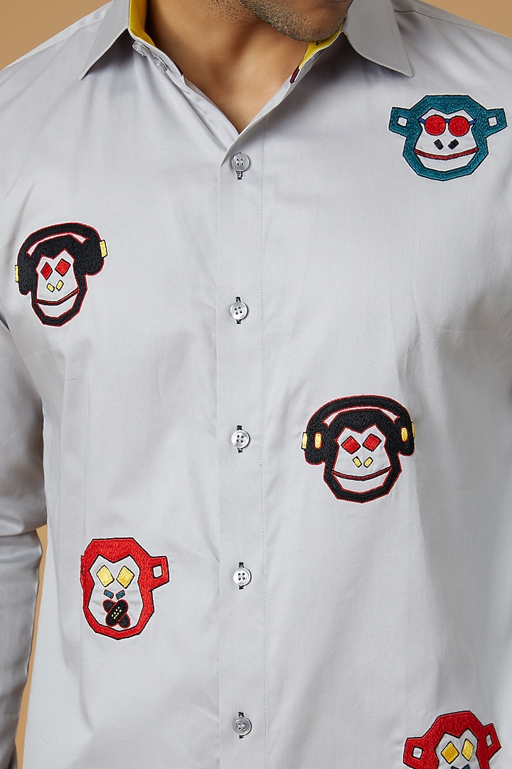 Grey Giza Cotton Hand Embroidered Party Wear Shirt by NAMAN AHUJA at Pernia's Pop Up Shop