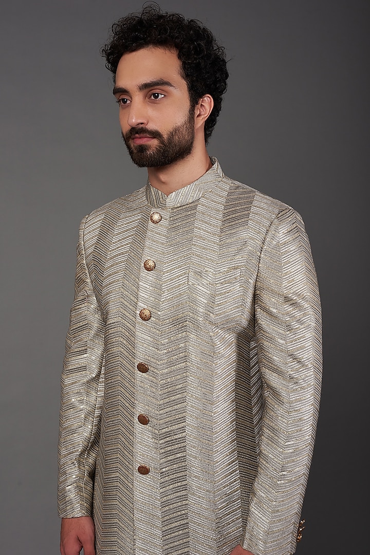 Buy NAMAN AHUJA Light Grey Embroidered Indo-Western Set at Pernia ...