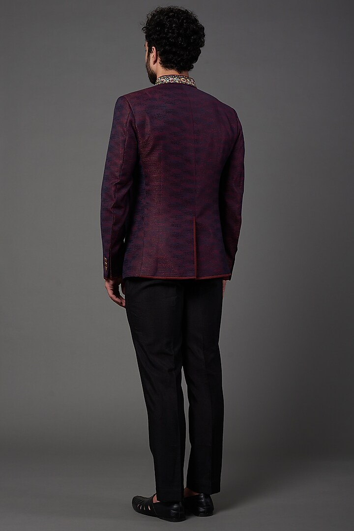 Maroon Textured Wedding Bandhgala Set by NAMAN AHUJA at Pernia's Pop Up Shop
