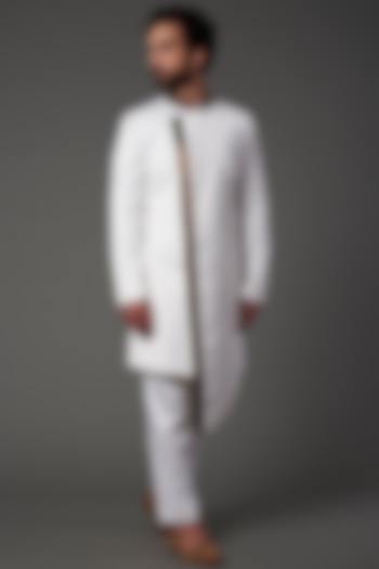 White Wool Embroidered Indo Western Set by NAMAN AHUJA at Pernia's Pop Up Shop
