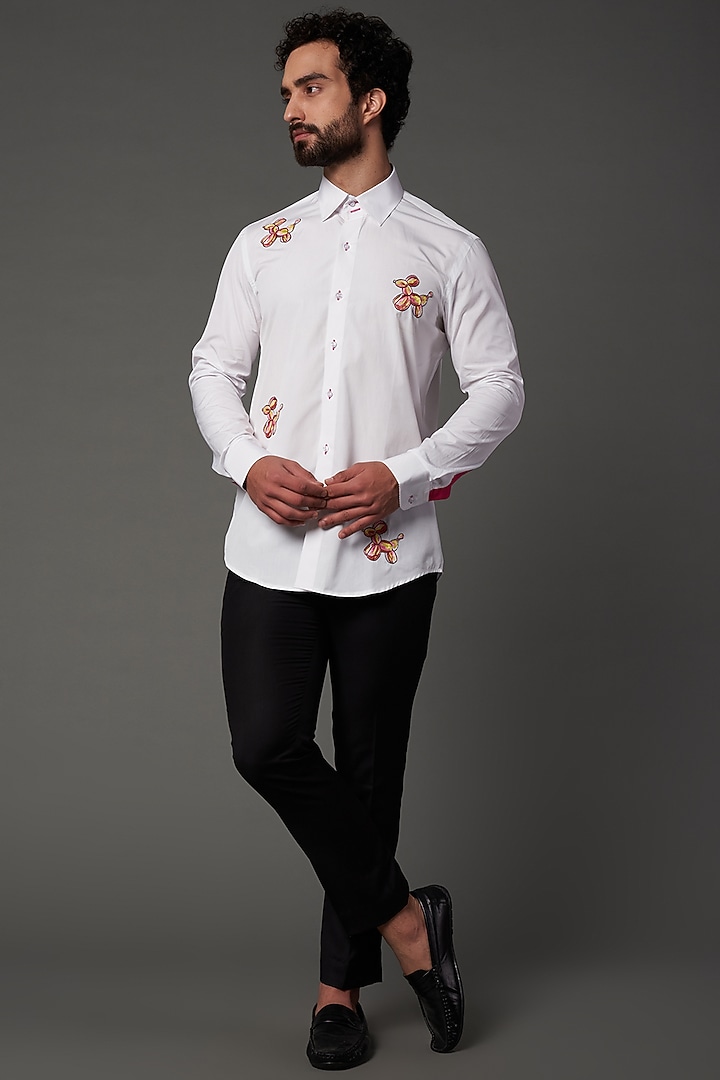 White Embroidered Party Wear Shirt by NAMAN AHUJA at Pernia's Pop Up Shop