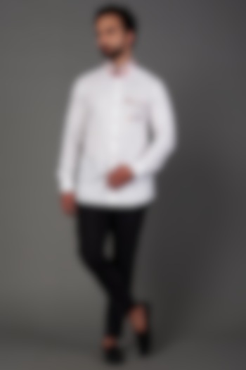 White Hand Embroidered Party Wear Shirt by NAMAN AHUJA at Pernia's Pop Up Shop