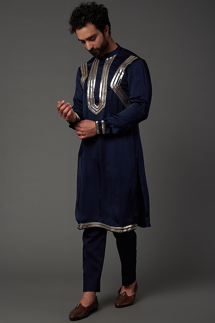 Blue Silk Kurta Set by NAMAN AHUJA