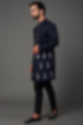 Navy Blue Suiting Indo-Western Jacket Set by NAMAN AHUJA at Pernia's Pop Up Shop