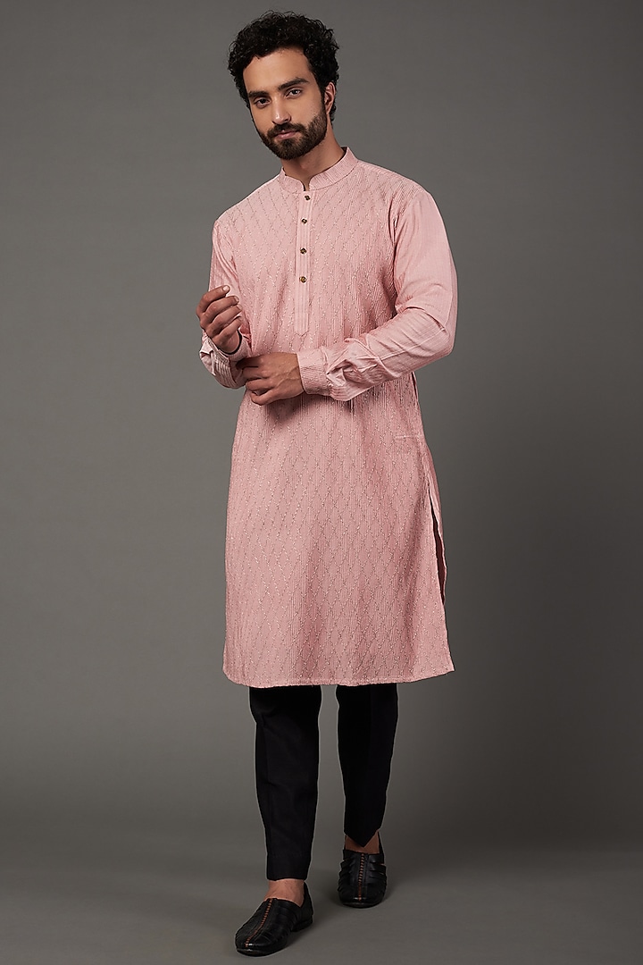 Pink Embroidered Kurta by NAMAN AHUJA