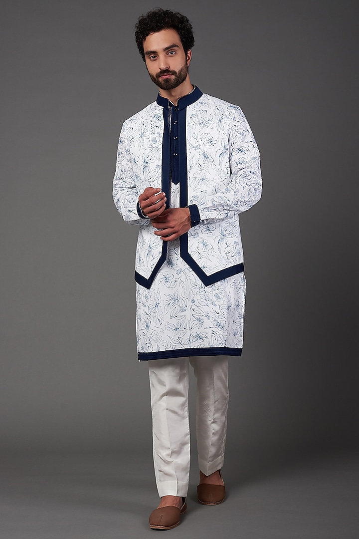 White Printed Indowestern Set by NAMAN AHUJA