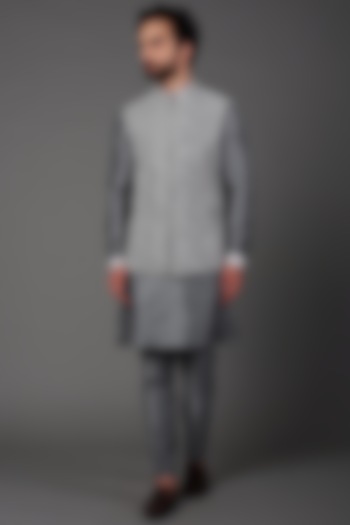 Grey Velvet Bundi Jacket With Kurta Set by NAMAN AHUJA