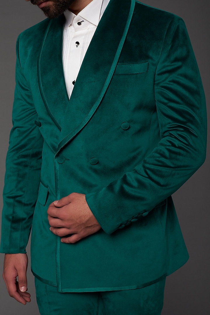 Green Velvet Tuxedo Set by NAMAN AHUJA at Pernia's Pop Up Shop