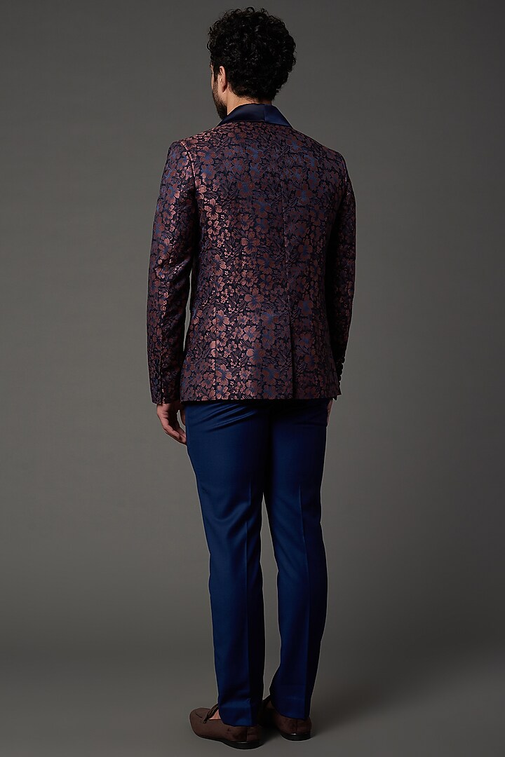 Blue Jacquard Floral Tuxedo Set by NAMAN AHUJA at Pernia's Pop Up Shop