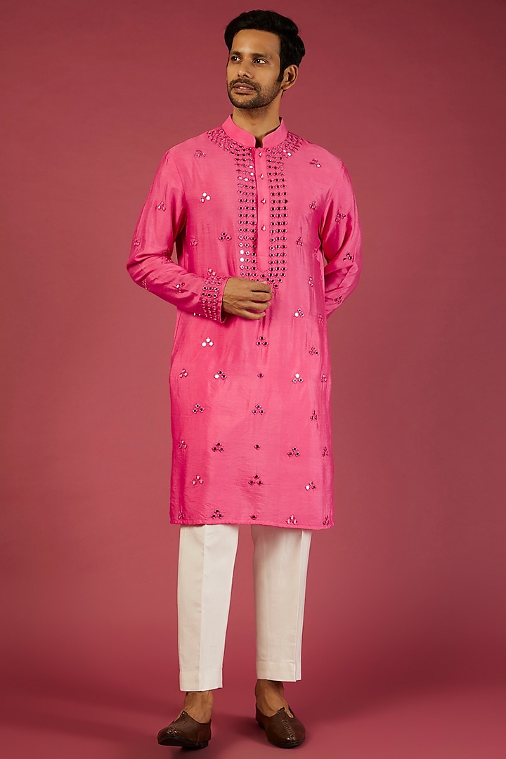 Pink Silk Kurta Set by NAMAN AHUJA