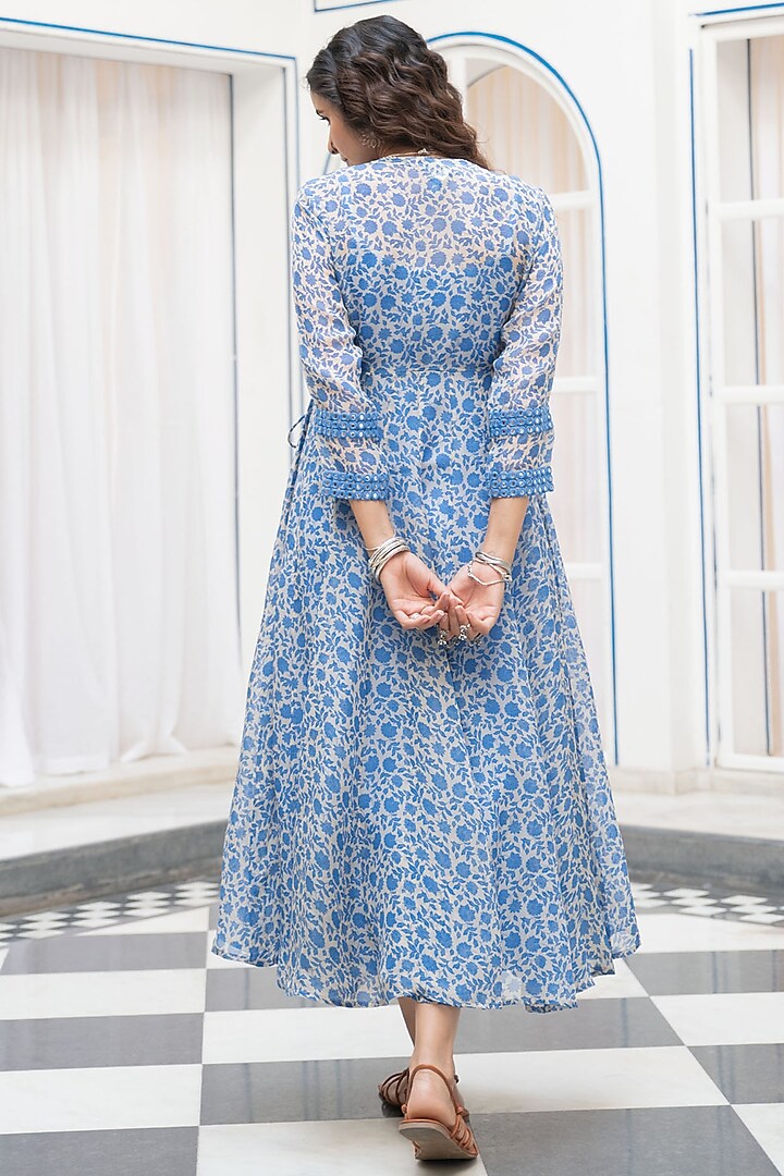 Blue Organza Embroidered Summer Dress by Naav By avneet at Pernia's Pop Up Shop