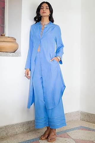 Blue Viscose Palazzo Pants by Naav by Avneet