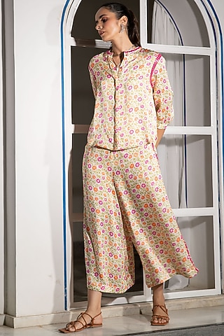 Pink Viscose Printed Shirt by Naav by Avneet
