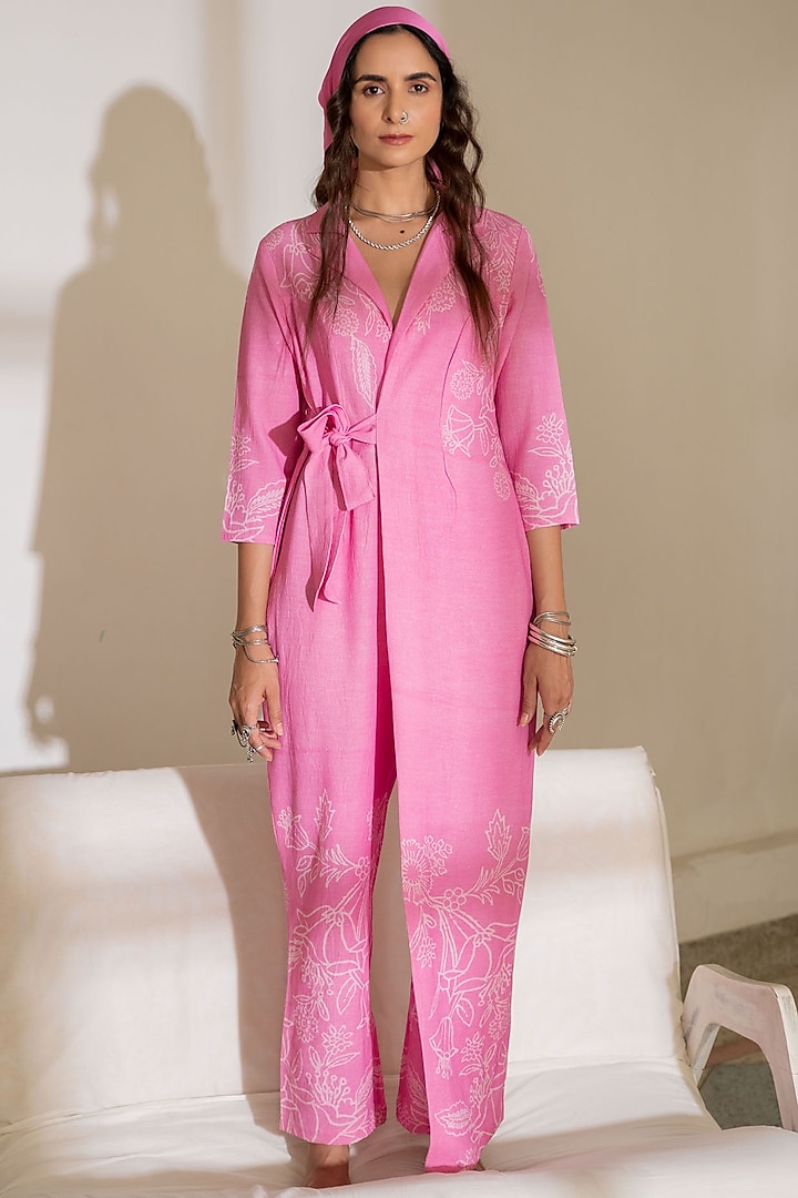 Pink Viscose Wrapped Jumpsuit by Naav by Avneet