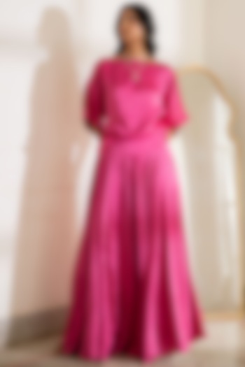 Pink Silk Viscose Kalidar Skirt Set by Naav by Avneet