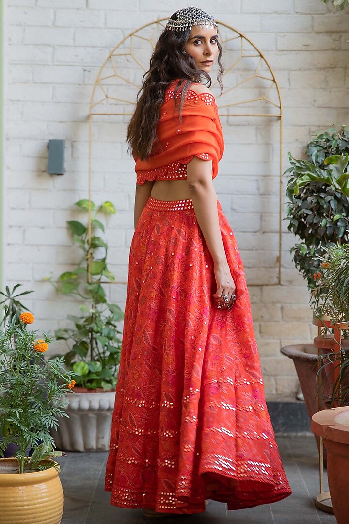 Orange Printed Lehenga Set by Naav by Avneet at Pernia's Pop Up Shop