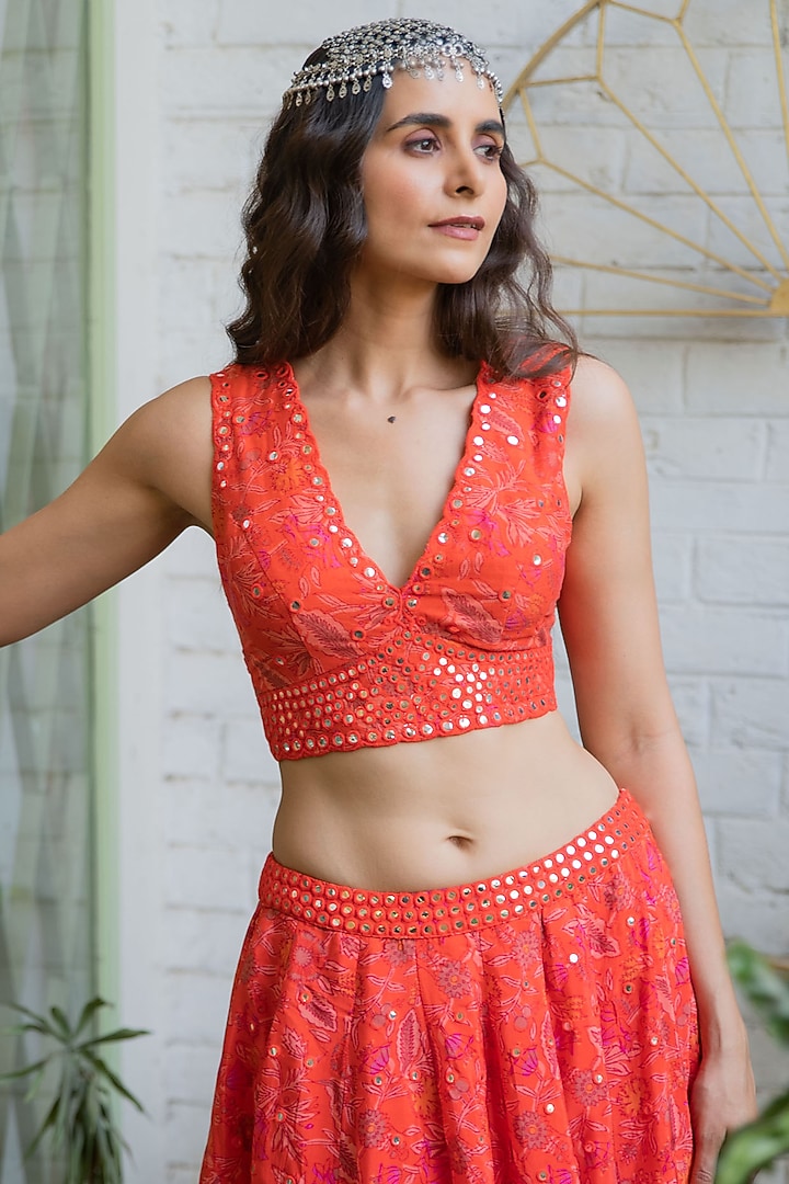 Orange Printed Lehenga Set by Naav by Avneet at Pernia's Pop Up Shop