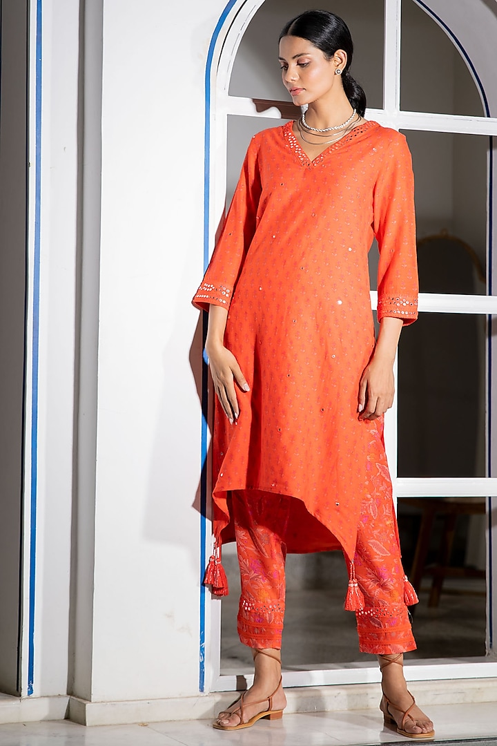 Orange Printed Kurta Set by Naav by Avneet at Pernia's Pop Up Shop