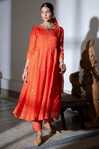 Orange Embroidered Anarkali Set by Naav by Avneet