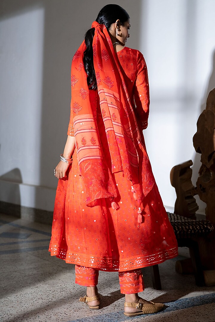Orange Embroidered Party Wear Anarkali Set by Naav by Avneet at Pernia's Pop Up Shop
