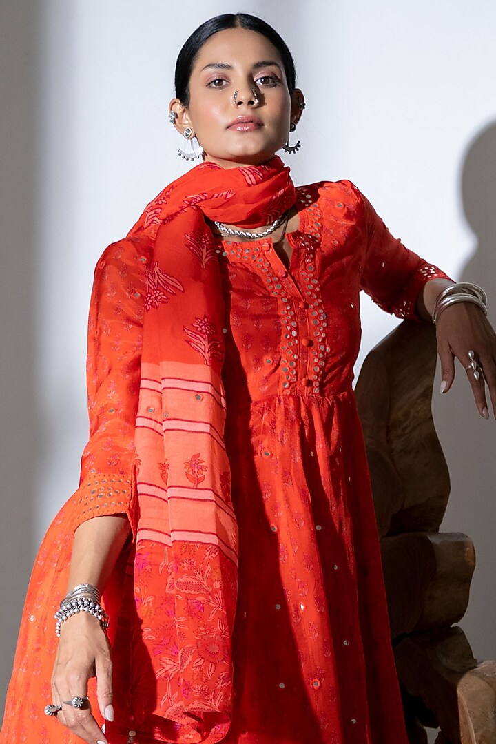 Orange Embroidered Party Wear Anarkali Set by Naav by Avneet at Pernia's Pop Up Shop