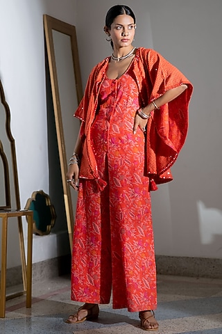 Orange Printed Cape by Naav by Avneet