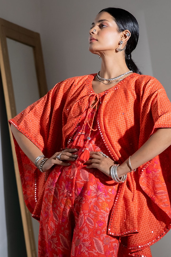 Orange Printed Cape by Naav by Avneet at Pernia's Pop Up Shop