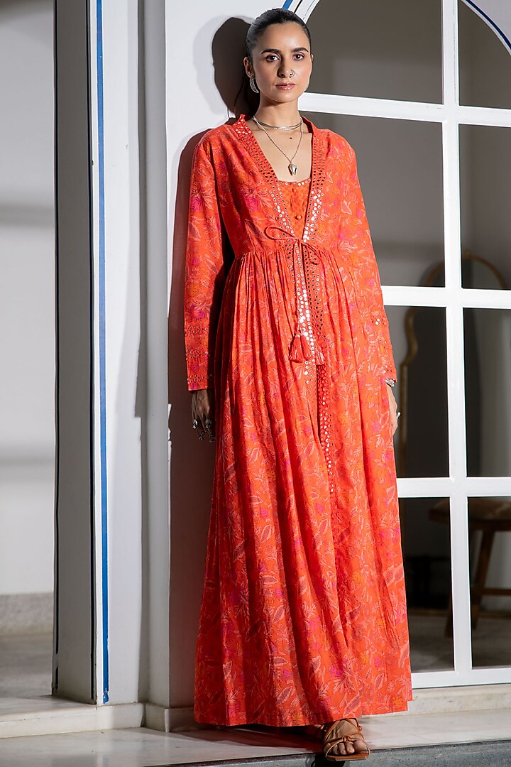 Orange Embroidered Jacket Dress by Naav by Avneet