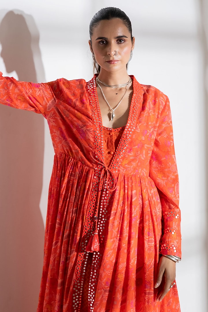 Orange Embroidered Jacket Summer Dress by Naav by Avneet at Pernia's Pop Up Shop