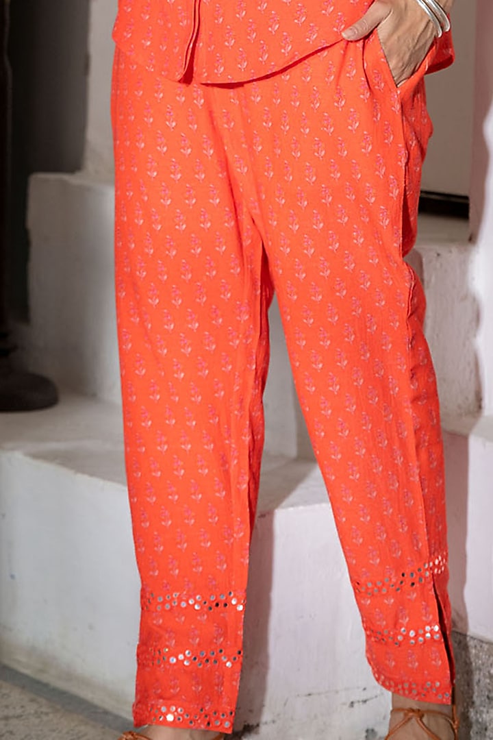 Orange Printed & Embroidered Palazzo Pants by Naav by Avneet at Pernia's Pop Up Shop