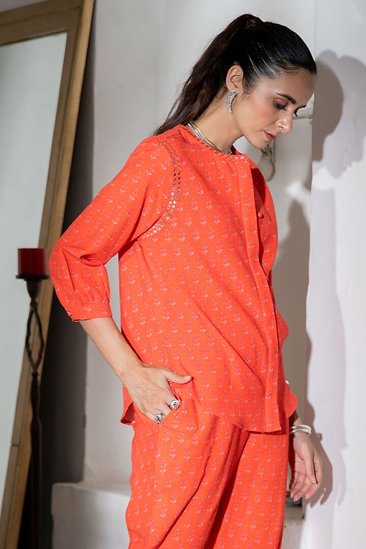 Orange Printed & Embroidered Palazzo Pants by Naav by Avneet at Pernia's Pop Up Shop