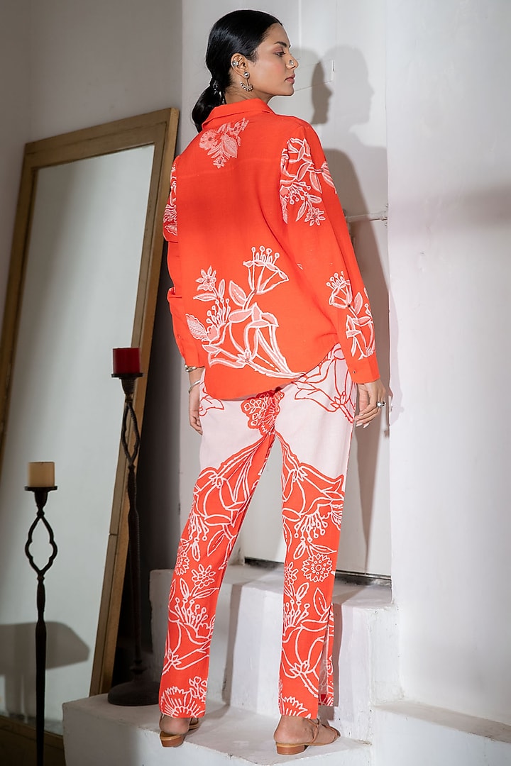 Orange Floral Printed Pants by Naav by Avneet at Pernia's Pop Up Shop