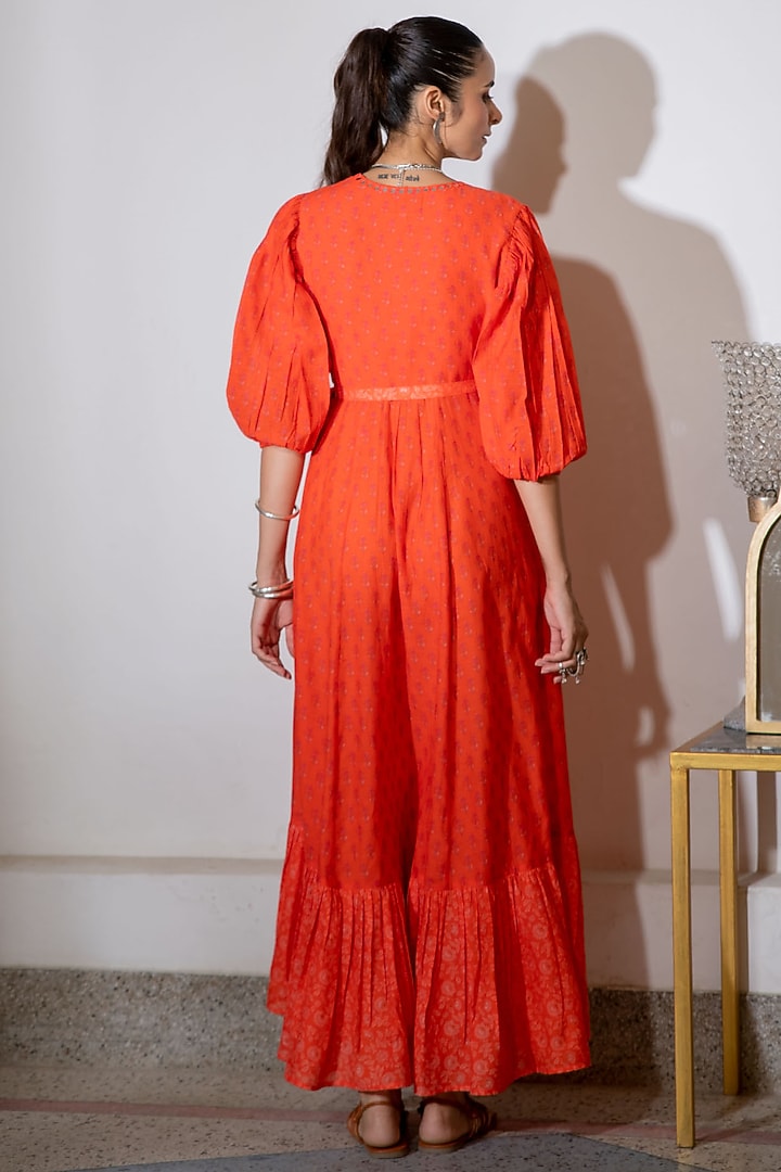 Orange Printed & Embroidered Wrap Summer Dress by Naav by Avneet at Pernia's Pop Up Shop