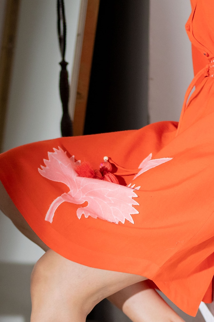 Orange Printed & Embroidered Midi Summer Shirt Dress by Naav by Avneet at Pernia's Pop Up Shop