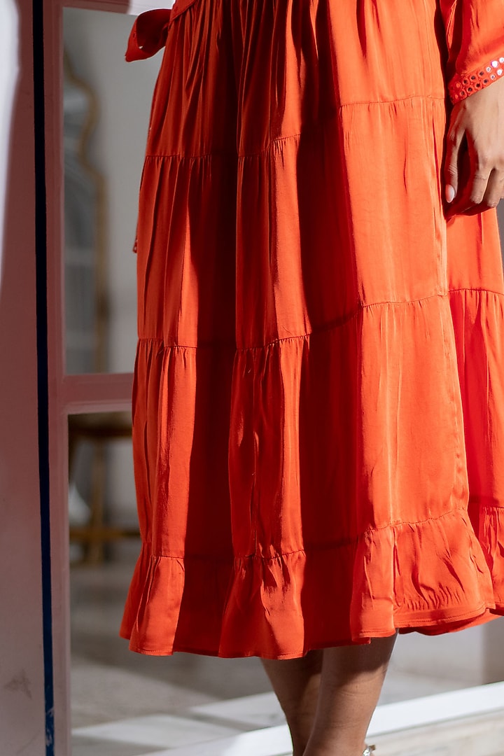 Orange Embroidered Tiered Summer Dress by Naav by Avneet at Pernia's Pop Up Shop