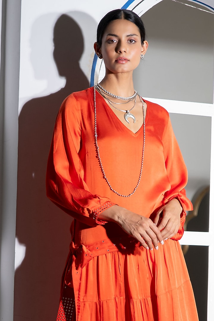 Orange Embroidered Tiered Summer Dress by Naav by Avneet at Pernia's Pop Up Shop
