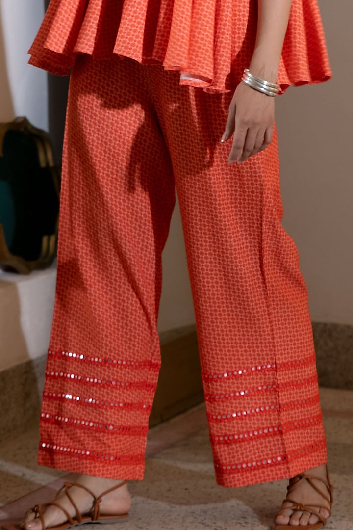 Orange Embroidered Wide Pants by Naav by Avneet at Pernia's Pop Up Shop