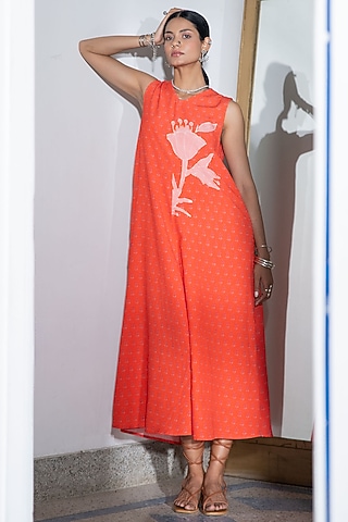 Orange Floral Printed Sheath Dress by Naav by Avneet