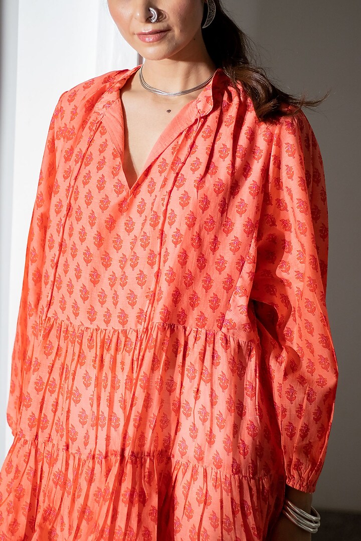 Orange Floral Printed Babydoll Summer Dress by Naav by Avneet at Pernia's Pop Up Shop
