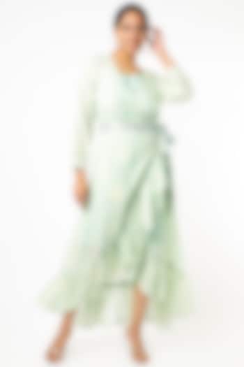 Lime Digital Printed Wrap Dress by Naav by Avneet