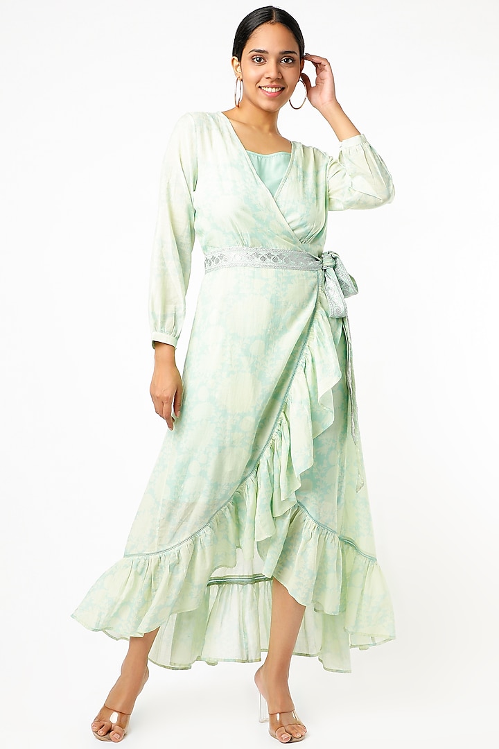 Lime Digital Printed Wrap Dress by Naav by Avneet at Pernia's Pop Up Shop