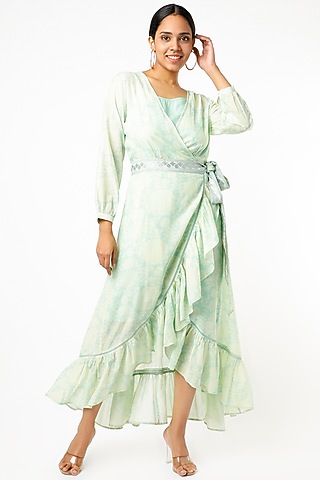 Lime Digital Printed Wrap Dress by Naav by Avneet