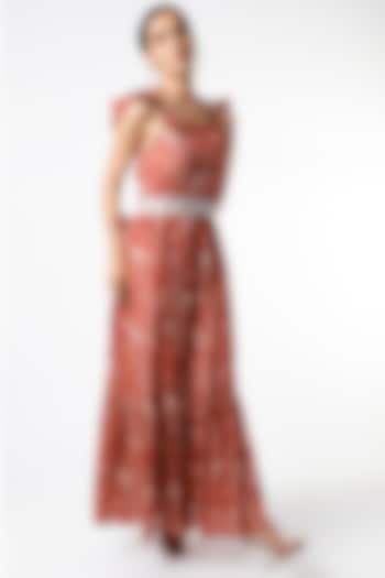 Rust Digital Printed Tiered Maxi Summer Dress by Naav by Avneet at Pernia's Pop Up Shop