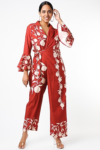 Rust Digital Printed Wrap Jumpsuit by Naav by Avneet