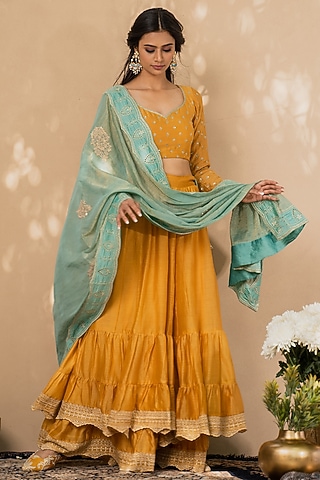 Mustard Chanderi Sharara Set by Naaz by noor